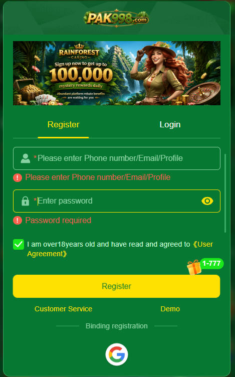 Pak998 Game-Registeration
